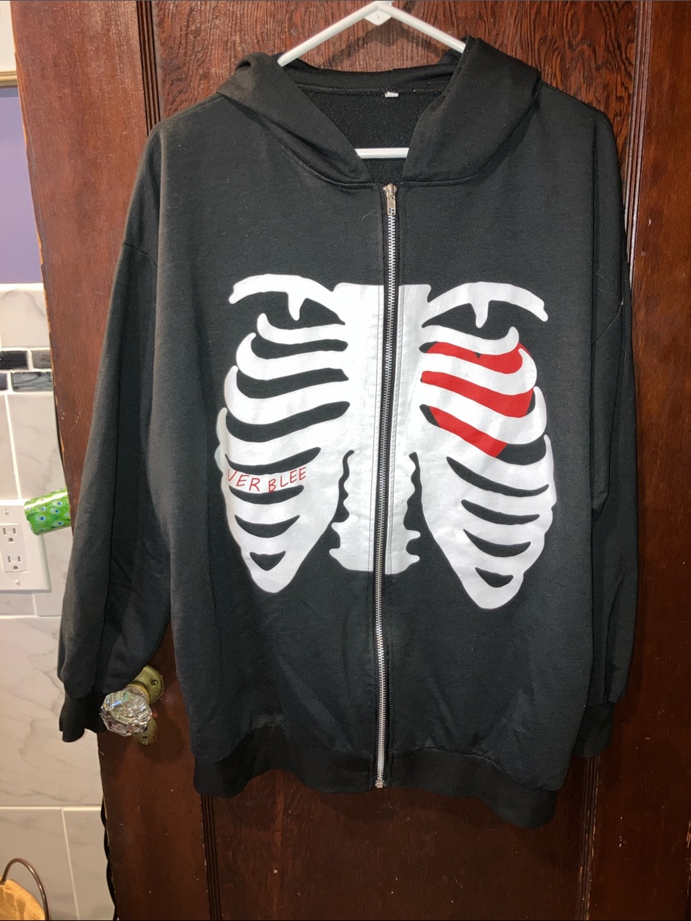 Ver Blee Y2K Skeleton Goth Grunge Long-Sleeved Hoodie – Vintage Retro Oversized